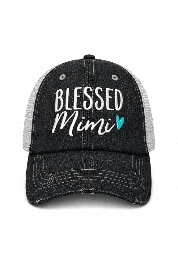 Blessed Mimi Embroidered Baseball Hat Mesh Trucker Style Hat Cap Mothers Day Pregnancy Announcement Dark Grey