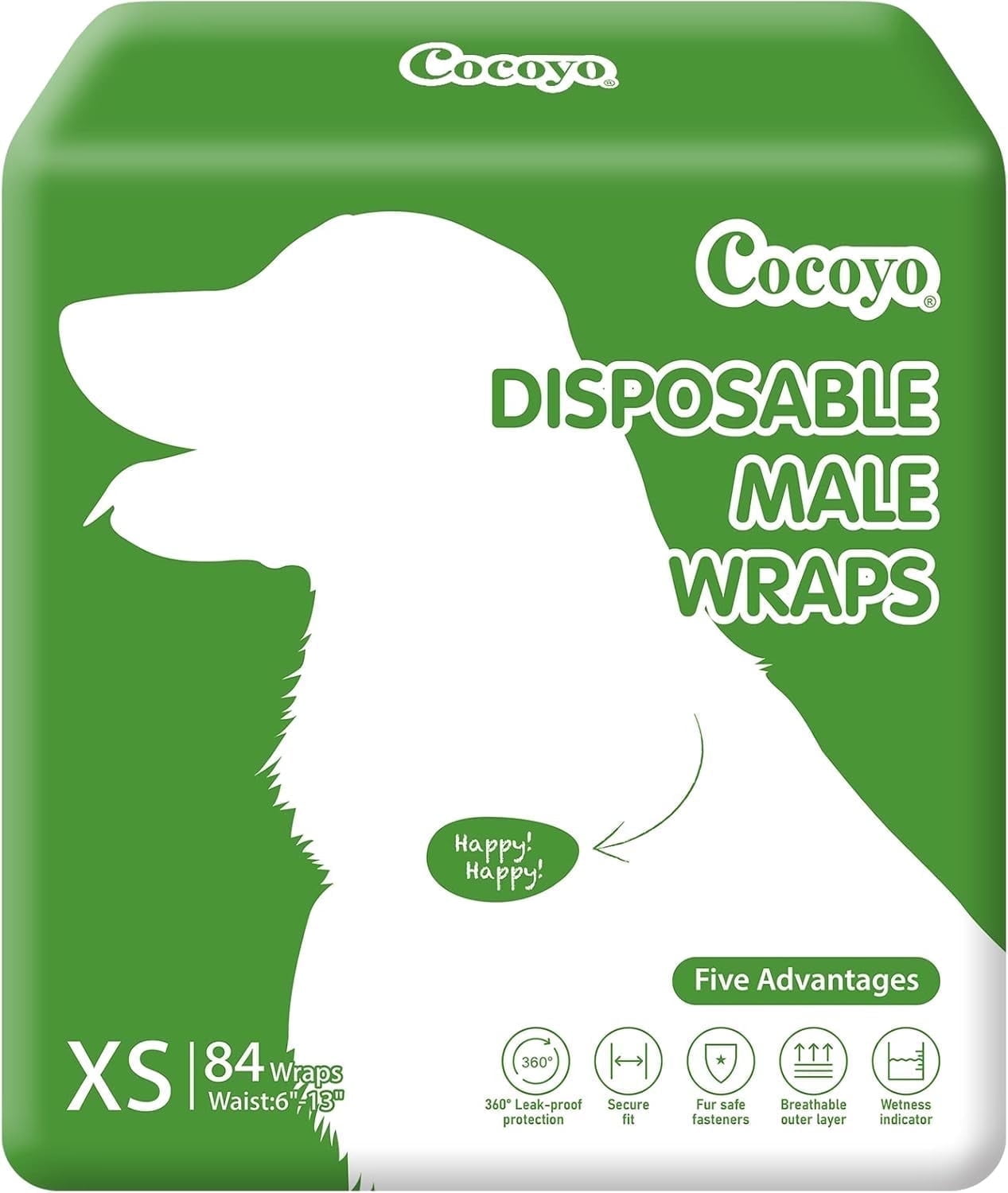 COCOYO Y11 Disposable Male Dog Wraps, Extra Small Size, 84 Count, Super Absorbent, Breathable