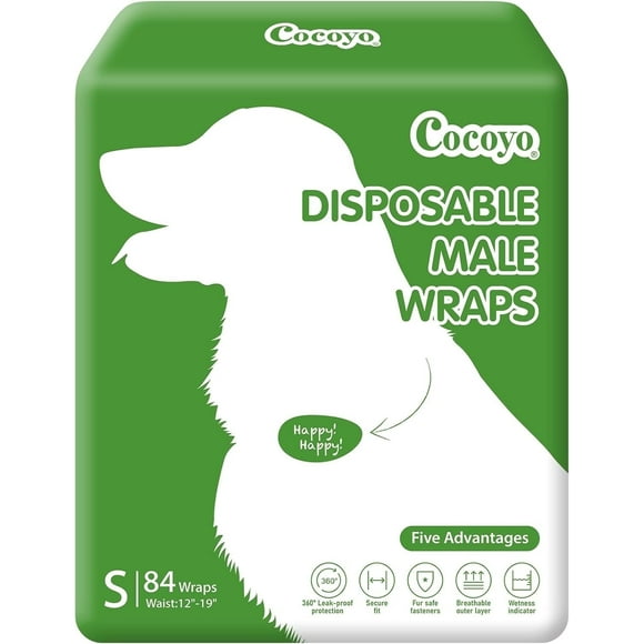 COCOYO Y12  Disposable Male Dog Wraps, Small Size, 84 Count, Super Absorbent, Breathable