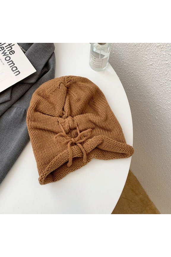 Drawstring Winter Hats for Women Beanies Knitted Solid Cute Hat Girls Autumn Female Beanie Caps Warmer Bonnet Ladies Casual Cap