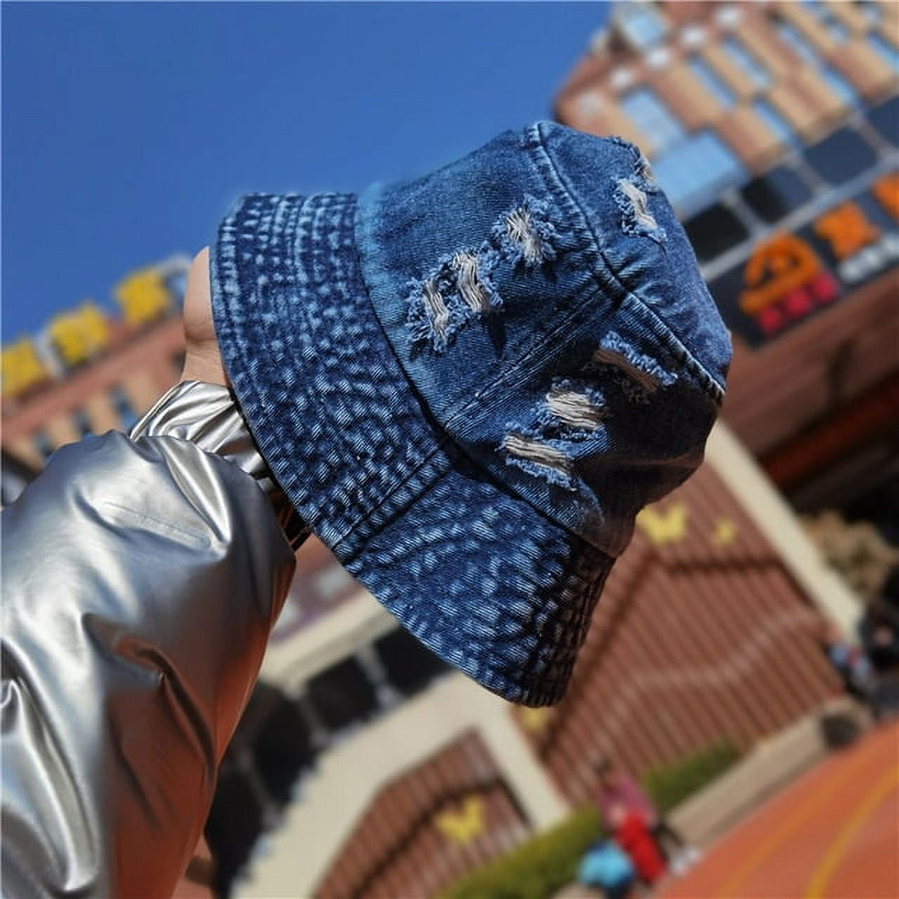 Vintage Denim Bucket Hat Washed Distressed Packable Sun Hat Fisherman Cap Unisex Amazon.com: Vintage Washed Distressed Bucket Hat for Women  main image 2
