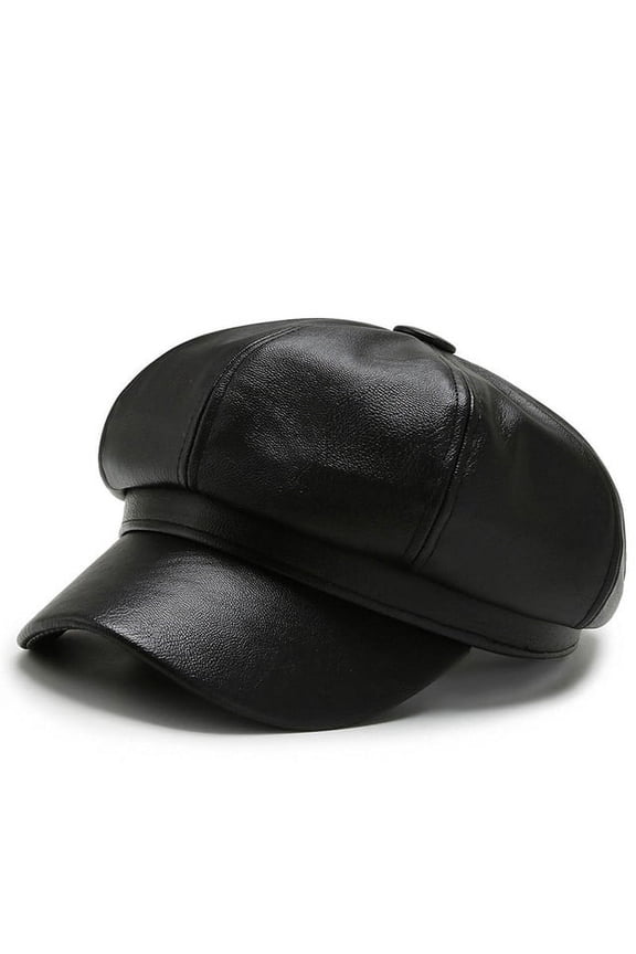 Fashion Unisex PU Leather Military Caps Spring Autumn Sailor Hats for Women Men Black Grey Flat Top Captain Cap Travel Cadet Hat