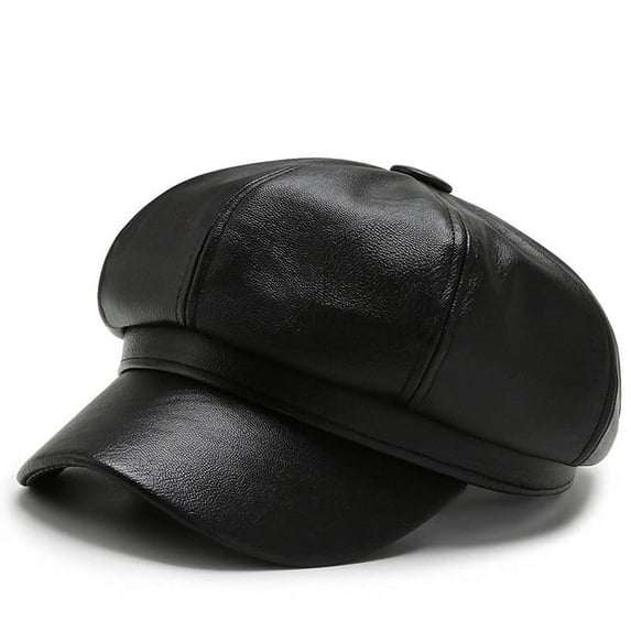 COCOpeaunt Fashion Unisex PU Leather Military Caps Spring Autumn Sailor Hats for Women Men Black Grey Flat Top Captain Cap Travel Cadet Hat