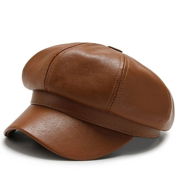 COCOpeaunt Fashion Unisex PU Leather Military Caps Spring Autumn Sailor Hats for Women Men Black Grey Flat Top Captain Cap Travel Cadet Hat