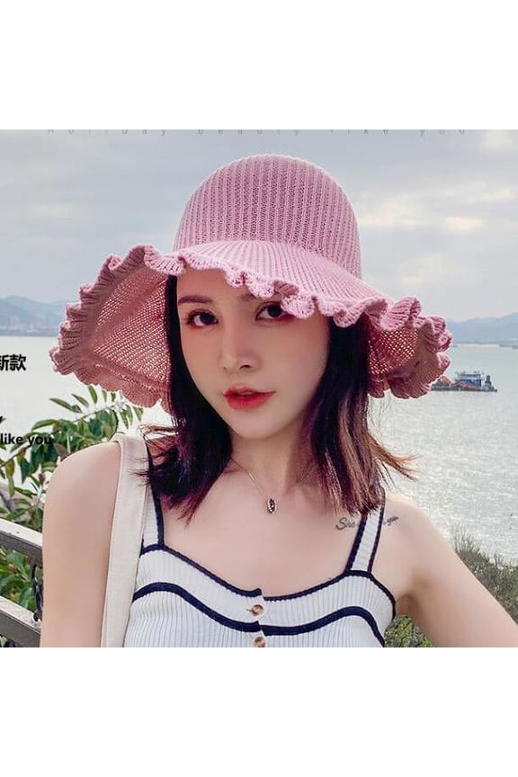 Hot Summer Sun Hat with Bow Tie Adjustable Big Heads Wide-brimmed Beach Hat UV Protection Packable Sun Visor Hat with 1PCS