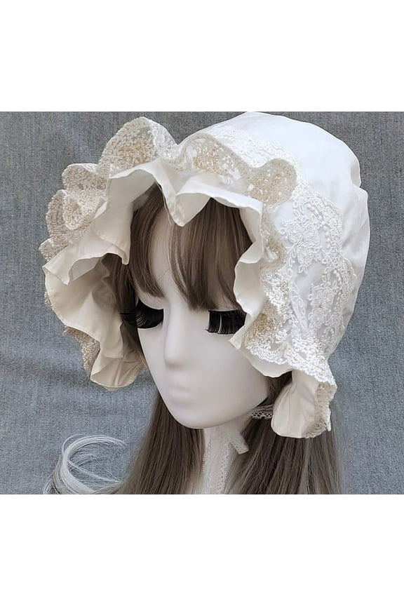 Medieval Vintage Maid Cosplay Pumpkin Cotton Cap Lace-up Adjustable Hat Women Girls Lolita Lace Bonnet Ruffled Hat Beanies Cap