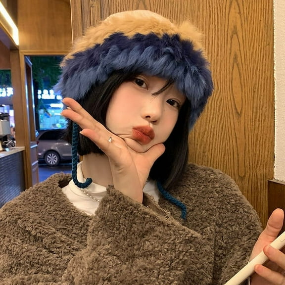 COCOpeaunt New Fashion Autumn Winter Rabbit Hair Knitted Womens Hat Drawstring Fashion Beanie Soft Warm Hats for Lady Solid Female Caps