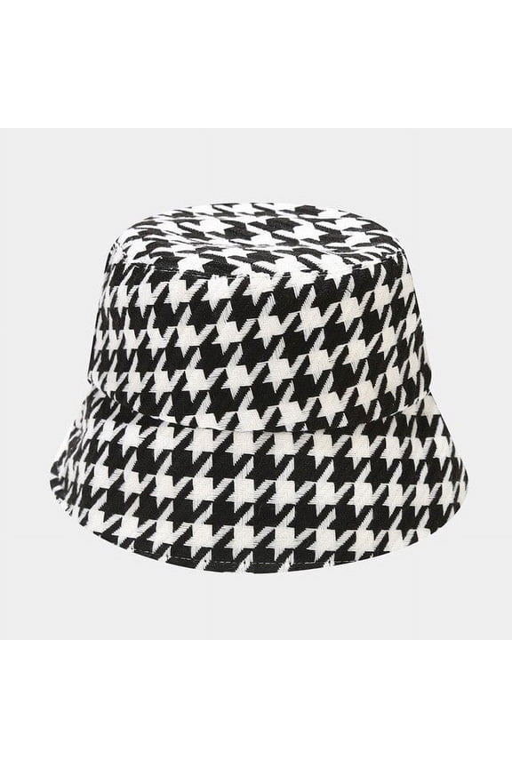 New Retro Classic Houndstooth Pattern Fisherman Hat Autumn and Winter Thick Warm Big Brim Hat Fashion Bucket Hat for Women