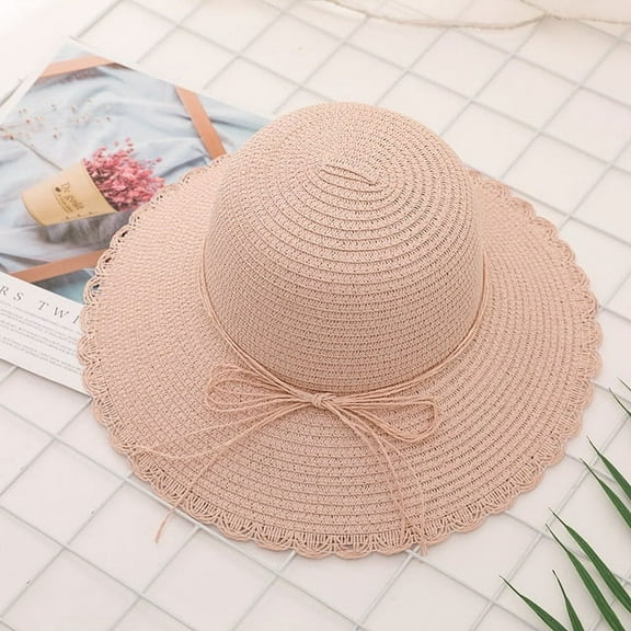 COCOpeaunt New Summer Sun Hats Bucket Hat Women Fashion Girl Straw Hat Ribbon Bow Beach Hat Casual Straw Flat Top Panama Hat Bone Feminino