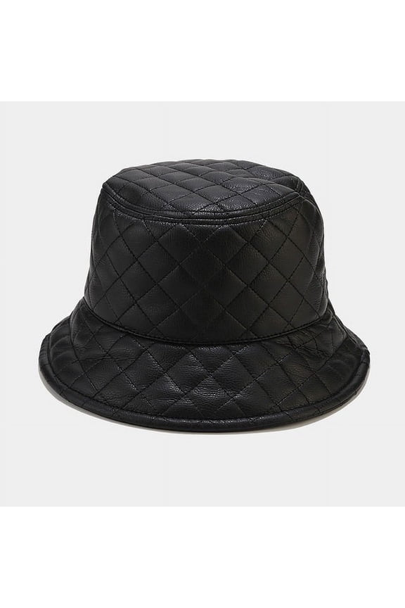 New Winter Bucket Hat PU Lattice Solid Matte Fisherman Cap Fashion Warm Panama Hat Casual Outdoor Sunscreen Sun Cap for Women