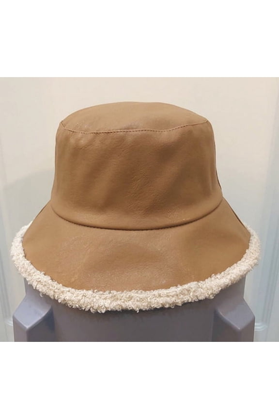 New Winter Raw EdgeBucket Hat Women PU Warm Velvet Solid Bucket Hats Unisex Fashion Single Side Panama Fisherman Caps Tourism