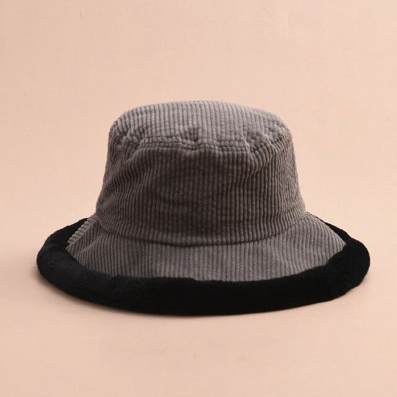 COCOpeaunt Solid Travel Winter Bucket Hats Women Corduroy Panama Hat Thick Warm Plush Fisherman Cap for Girl Crimping Basin Ski Hat