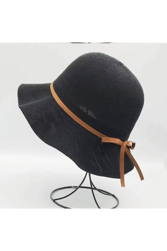 Summer Knitting Wool Hat Women Big Wide Brim Beach Hat Sun Hat Foldable Sun Block UV Protection Panama Hat Bone Big Brim Bow