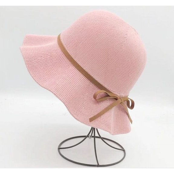 COCOpeaunt Summer Knitting Wool Hat Women Big Wide Brim Beach Hat Sun Hat Foldable Sun Block UV Protection Panama Hat Bone Big Brim Bow