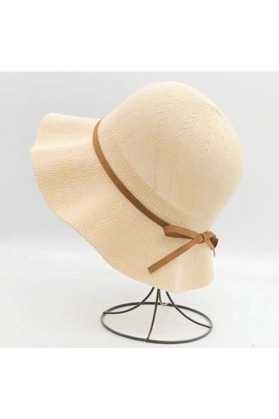 Summer Knitting Wool Hat Women Big Wide Brim Beach Hat Sun Hat Foldable Sun Block UV Protection Panama Hat Bone Big Brim Bow