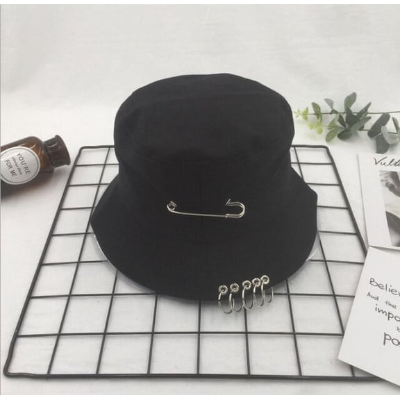 COCOpeaunt Summer Solid Color Iron Pin Rings Personality Bucket Hat Cap for Unisex Women Men Cotton Fishermen Caps Factory Woman Sun Hat