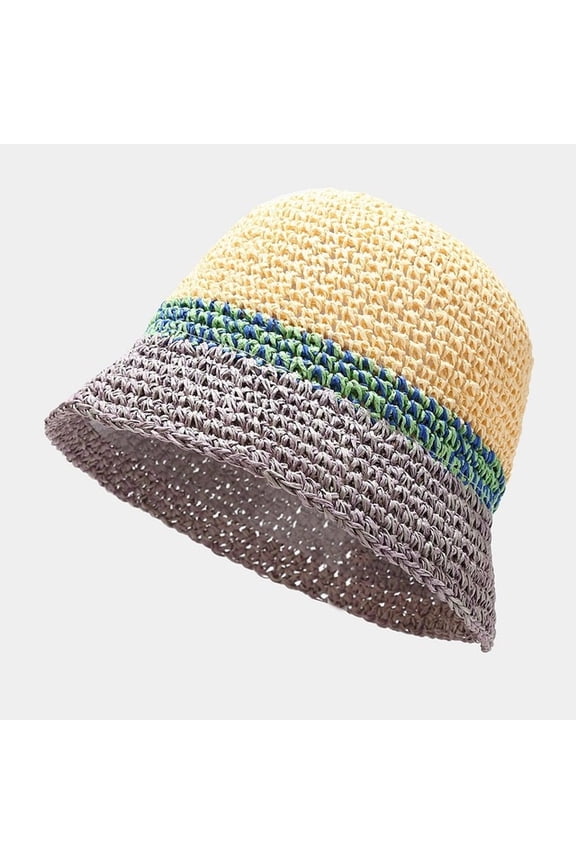 Summer Womens Bucket Hat Straw Made Crochet Foldable Ladies Panama Hat Female Beach Sun Visor Cap Sunscreen Cap
