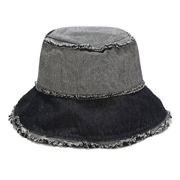 COCOpeaunt Two Colors Bucket Hat Women Summer Hats and Caps Patchwork Washed Denim Bucket Hat Hip Hop Wide Brim Beach Fishing Cap Panama