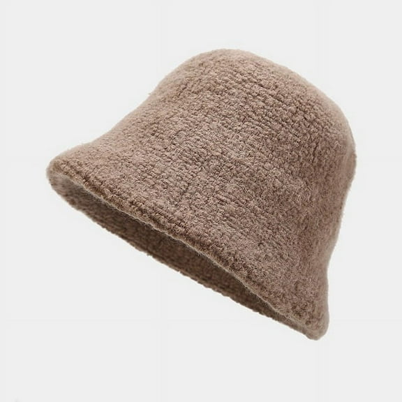 COCOpeaunt Winter Bucket Hat for Women Thickened Warm Ear Protector Cap French Wool Hat Lady Panama Outdoor Hiking Knitted Fisherman Cap