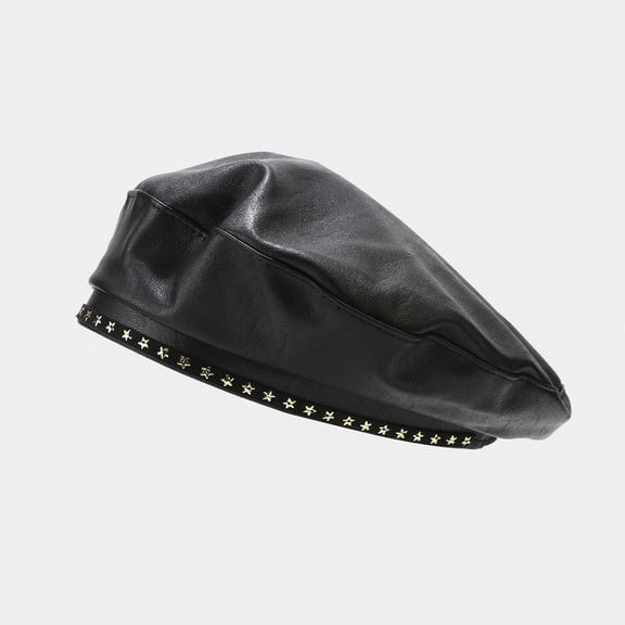 COCOpeaunt Women Fashion Beret Solid Beret Cap Pu Leather Beret French Artist Warm Beanie Hat Female Ladies All-Match Adjustable Hat Gift