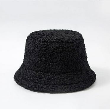 COCOpeaunt Women Hat Solid Artificial Fur Warm Female Cap Faux Fur Winter Bucket Hat for Women Outdoor Sunscreen Sun Hat Panama Lady Cap