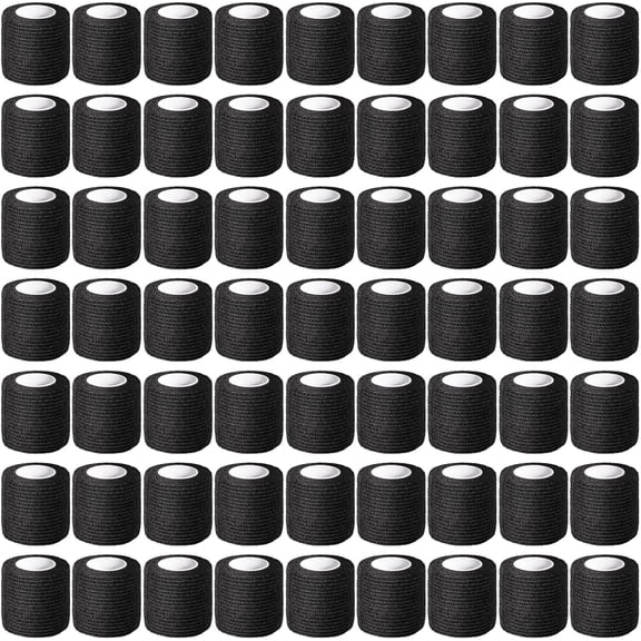 COCPOK Self Adherent Cohesive Wrap Bandages,64 Pack Black Athletic Tape,Self Adhesive Bandage Wrap 2 Inch x 5 Yard,Elastic Cohesive Bandage Wrap,Breathable Sports Wrap for Wrist Ankle,Vet Wrap for Pet