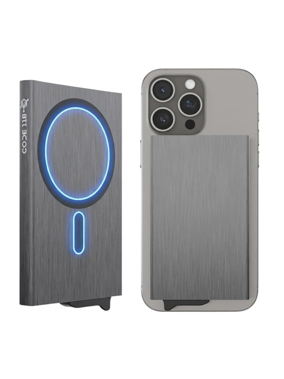Wallet for Men - Slim Minimalist Aluminum Magnetic Card Holder - RFID Blocking Front Pocket Mag Safe Wallet with Strong Magnet Attachment (Brushed Grey)