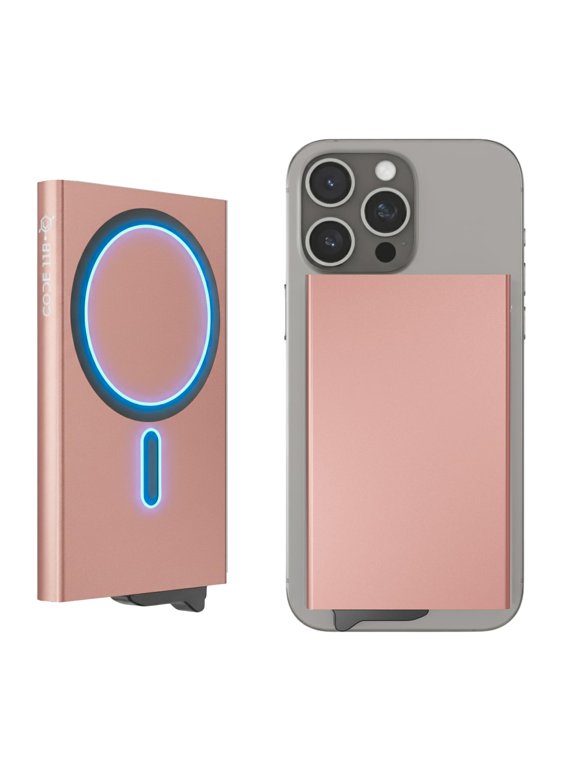 Wallet for Men - Slim Minimalist Aluminum Magnetic Card Holder - RFID Blocking Front Pocket Mag Safe Wallet with Strong Magnet Attachment (Rose Gold)