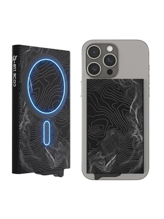 Wallet for Men - Slim Minimalist Aluminum Magnetic Card Holder - RFID Blocking Front Pocket Mag Safe Wallet with Strong Magnet Attachment (Topographic Black)