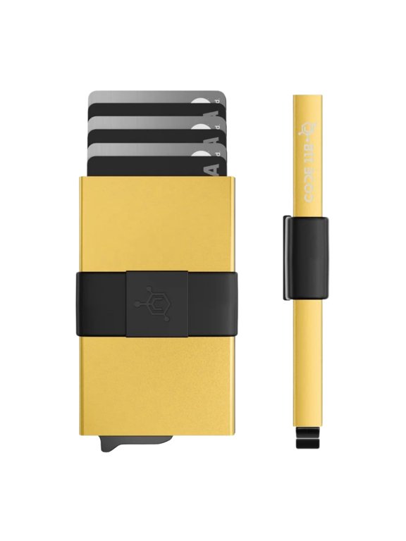 Wallet for Men - Slim Minimalist Aluminum Smart Wallet with RFID Blocking - Compact cash and Credit card holder with Pop Up Ejector (Classic, 24K Gold)