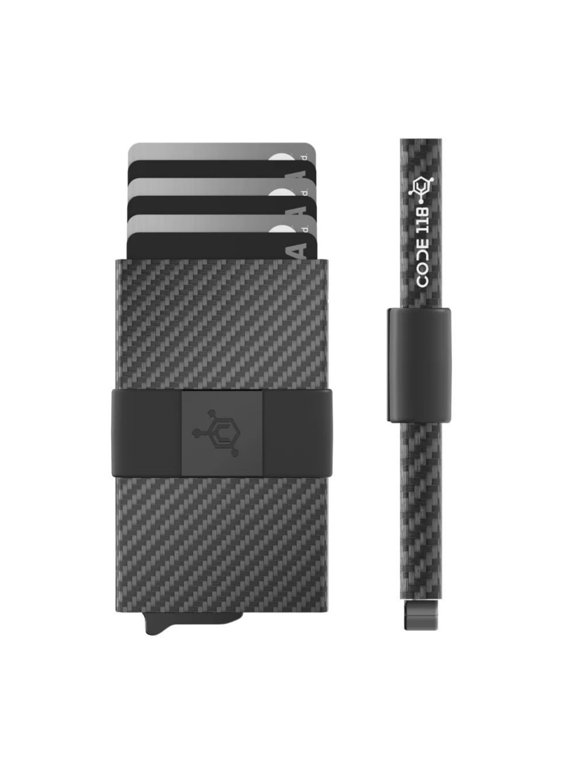 Wallet for Men - Slim Minimalist Aluminum Smart Wallet with RFID Blocking - Compact cash and Credit card holder with Pop Up Ejector (Classic, Carbon Fiber)