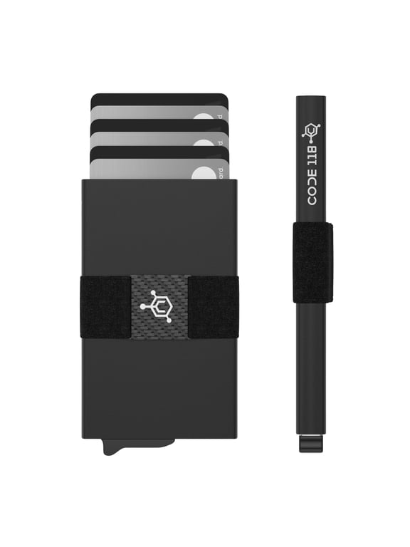 Wallet for Men - Slim Minimalist Aluminum Smart Wallet with RFID Blocking - Compact cash and Credit card holder with Pop Up Ejector (Classic, Jet Black)