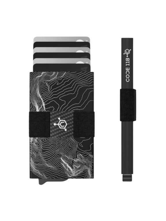 Wallet for Men - Slim Minimalist Aluminum Smart Wallet with RFID Blocking - Compact cash and Credit card holder with Pop Up Ejector (Classic, Topographic Black)