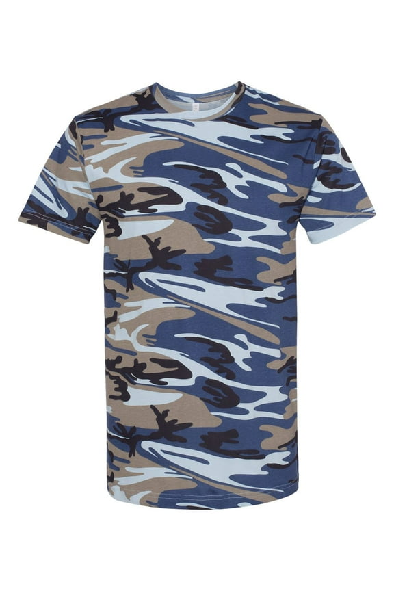 ™ Men's 100% Cotton Camouflage Crew Neck Short Sleeve Tee (4XL, Blue Woodland)