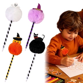 CODHW7 8 Pack Novelty Ballpoint Pens, Striped Halloween Barrel with Soft Pumpkin Charm, Smooth Writing Stationery for Journaling Sketching Office Supplies