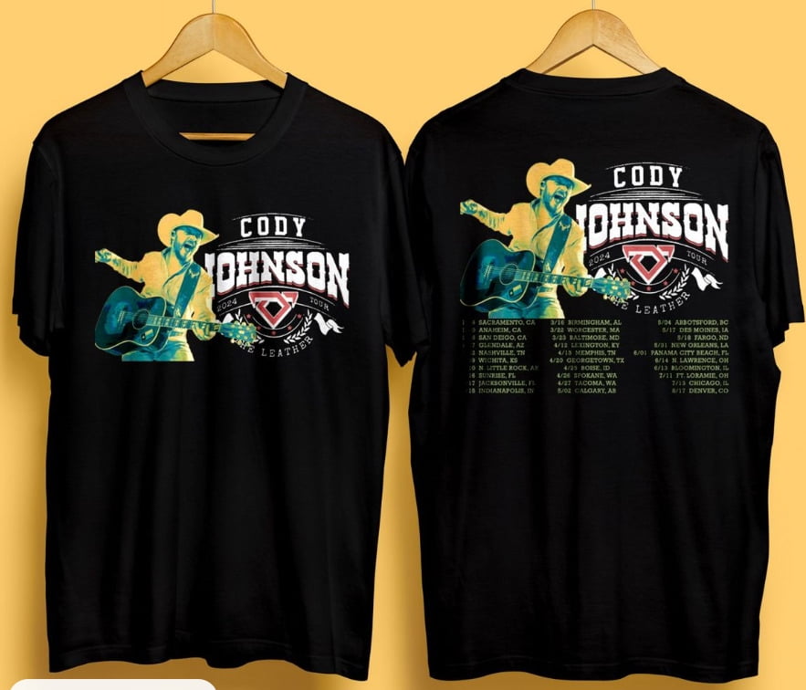 CODY JOHNSON THE LEATHER TOUR 2024 BLACK TEE WITH DATES shirt