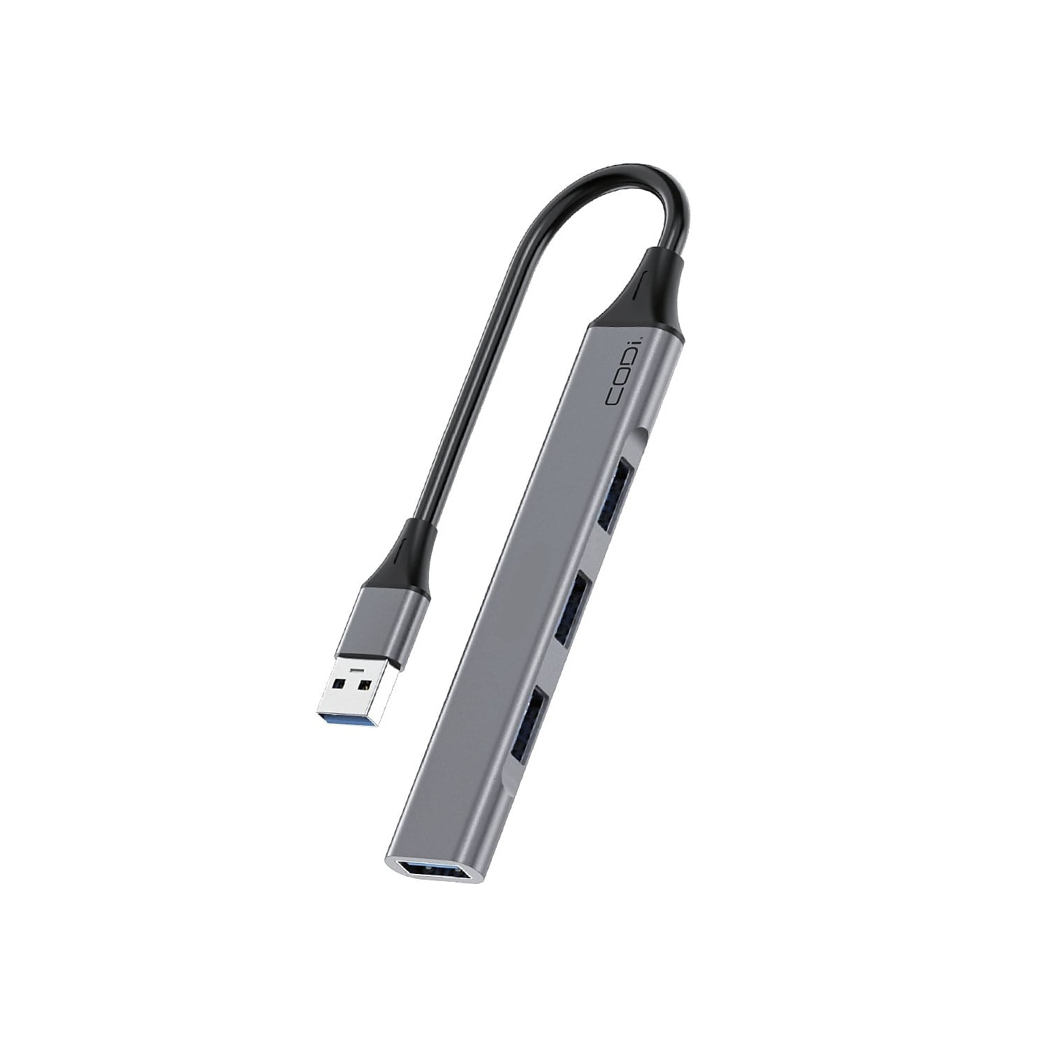 CODi USB-A 4-Port Hub - for Computer - USB Type A - 4 x USB Ports - 1 x USB 2.0 - 2 x USB 3.0 - Gray - Wired