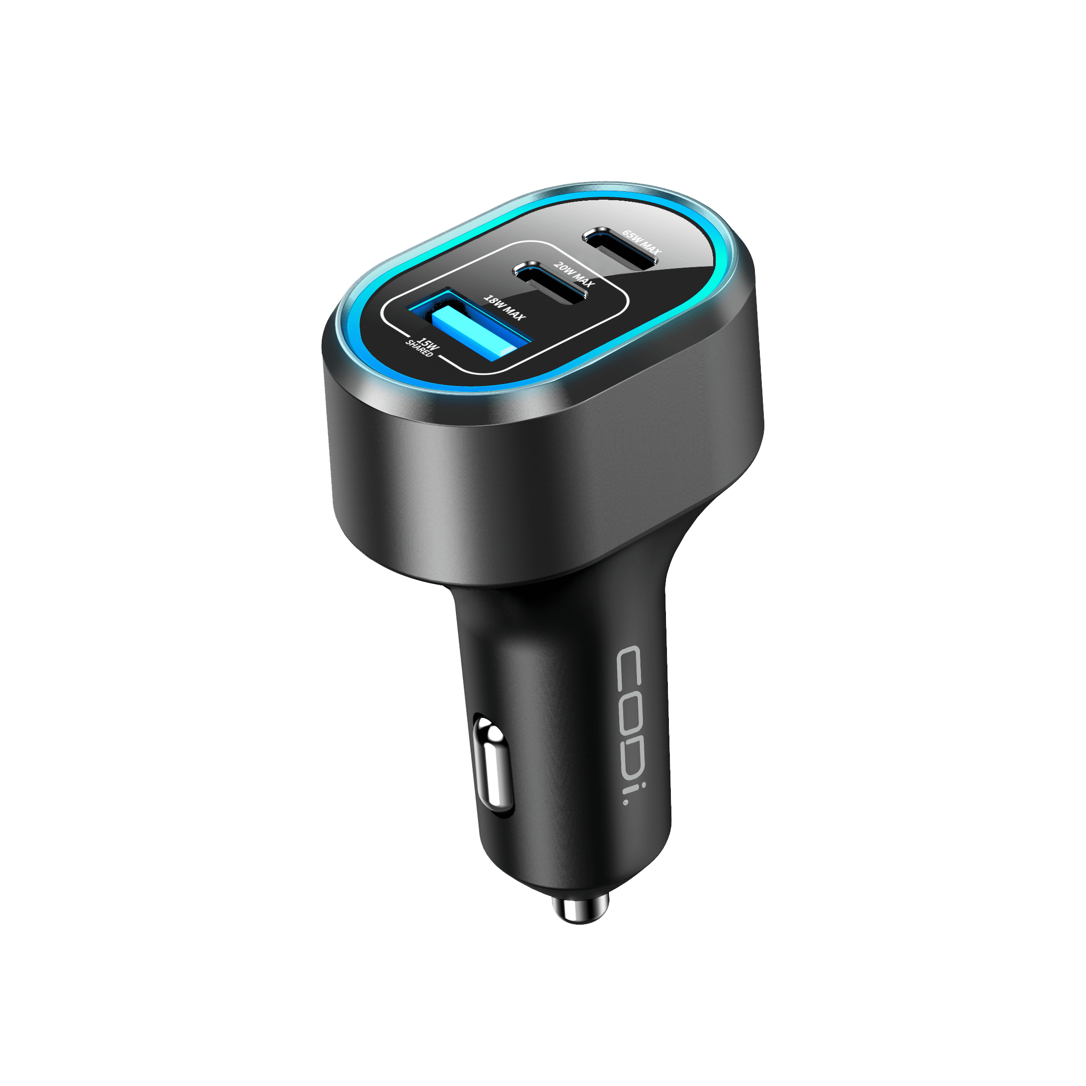 CODi 65W Triple Port USB-C Car Charger – Fast Charging Adapter for Laptops, Tablets & Phones – 2 USB-C + 1 USB-A