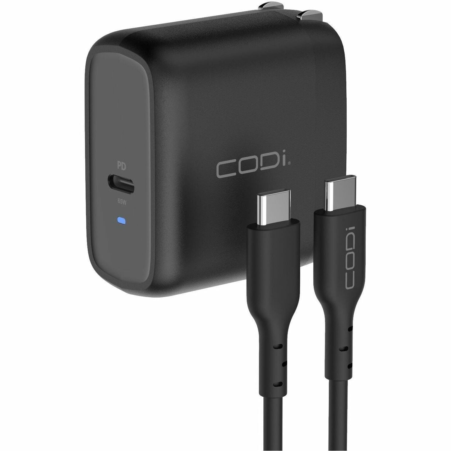 CODi 65W GaN USB-C Wall Charger with USB-C to USB-C Cable – Fast PD Charger with PPS & LED Indicator – Compact Adapter for Laptops, Tablets & Phones