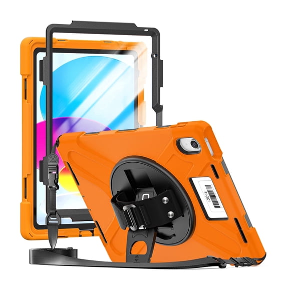 CODi Rugged iPad Case for iPad 11 (A16) & iPad 10.9 (10th Generation) with Integrated Screen Protector, Kickstand, Hand Strap & Shoulder Strap, Orange