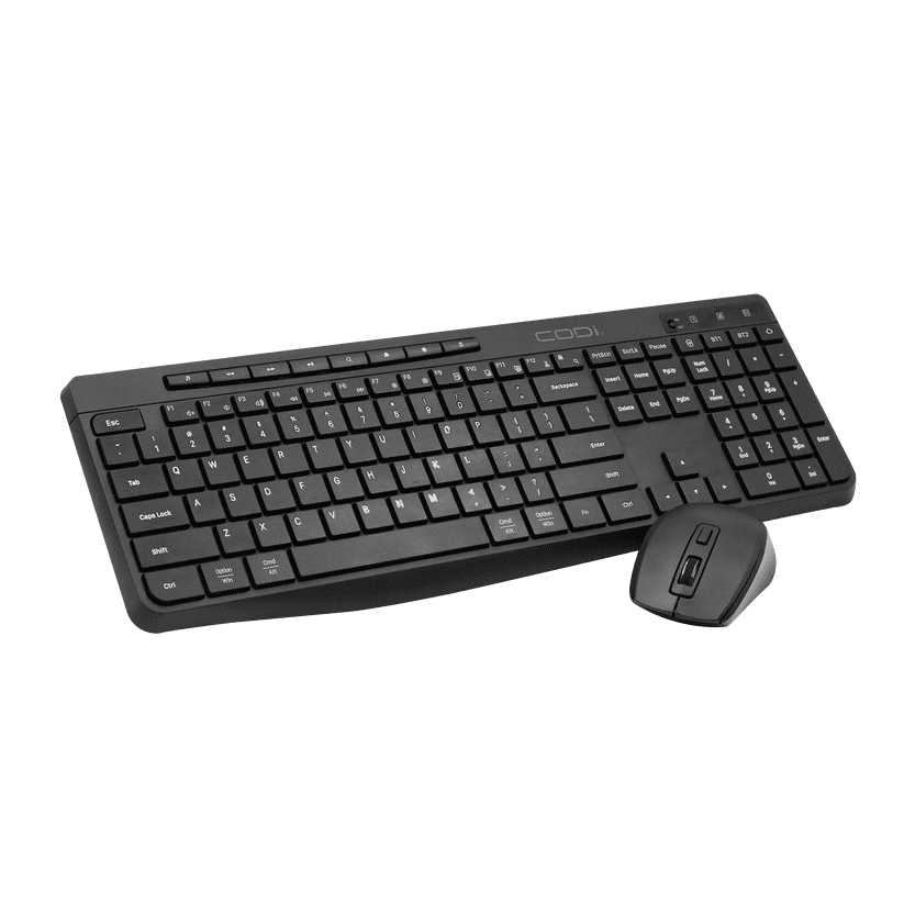 CODi Triple Connection Multi-Device Wireless Keyboard and Mouse Combo, Rechargeable USB-C, Bluetooth and 2.4GHz, Silent Click, Black
