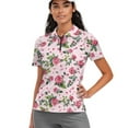 thumbnail image 1 of COEQINE 1/4 Zip Golf Shirts for Women Short Sleeve V Neck Workout Golf Tops Rose and Green Leaf Print Lightweight Tennis Activewear Pullover Workout Athletic Tops, XS, 1 of 7