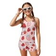 thumbnail image 1 of COEQINE 2 Piece Girls Swimsuit Tankini with Removable Pads for Ages 12-13 Years Old Rash Guard Bathing Suits Soft Comfortable Tankini Set for Pool Beach Wear, Red Strawberry, 1 of 8