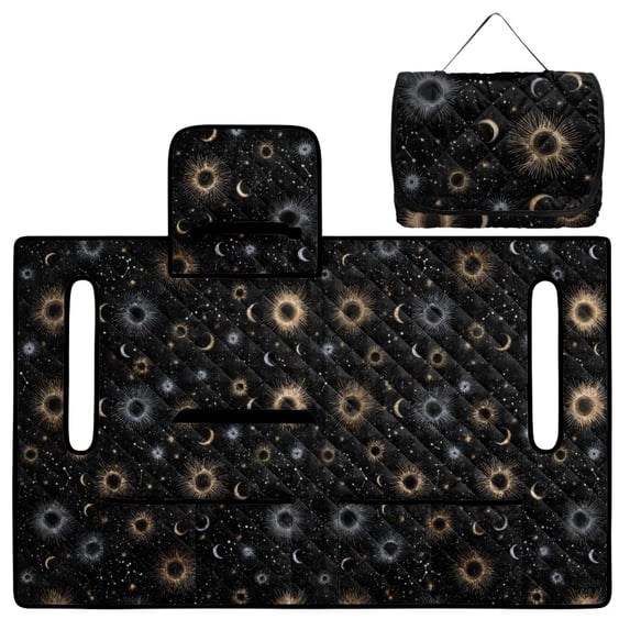 COEQINE 2-Seater Golf Cart Seat Towel Blanket with Portable Fold Design and Handle, 51.2"x30.3" Universal Fit, Quilted Seat Cover, 4 Pockets, Machine Washable, Galaxy Sun Moon Star