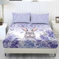 thumbnail image 1 of COEQINE 3 Piece Bed Sheets Set Soft Snug Fit Wrinkle Free Winter Bed Sheets Bottom Bedsheet & Pillowcases with Deep Pockets for Easter Home Decor, Cute Rabbit Cherry Blossom Violet, 1 of 5