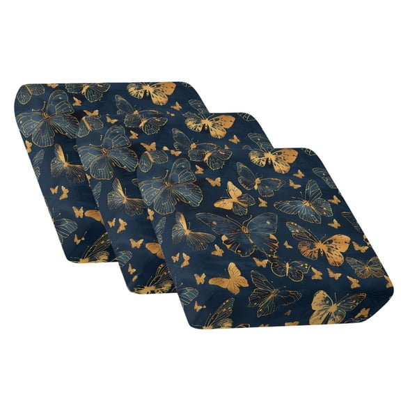 COEQINE 3 Pieces Stretch Couch Cover with Elastic Bottom Sofa Slipcover Non-Slip Armchair Cushion Cover Replacement Furniture Protector Living Room Decor, Butterfly Dark Blue
