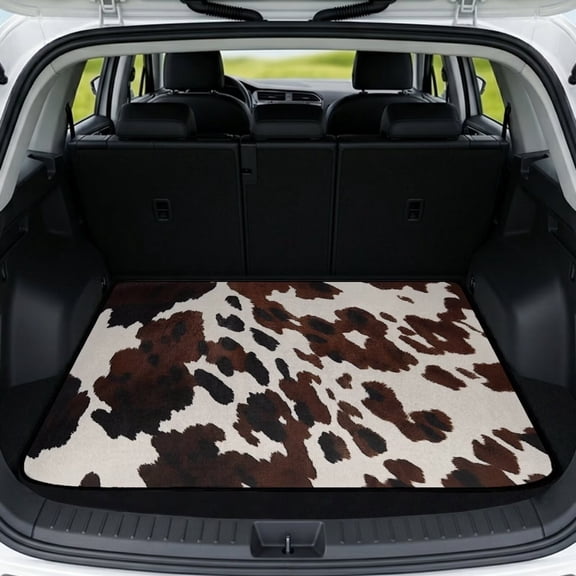 COEQINE Auto Trunk Liner for SUV, All Weather Heavy Duty Cargo Liner Floor Mat Fashion Rear Trunk Cover Fits Most Car Models, Universal Fit, Black Brown Cow Print