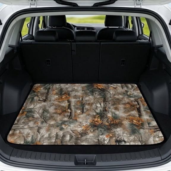 COEQINE Auto Trunk Liner for SUV, All Weather Heavy Duty Cargo Liner Floor Mat Fashion Rear Trunk Cover Fits Most Car Models, Universal Fit, Camo Hunting Forest Leaf