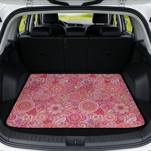 COEQINE Auto Trunk Liner for SUV, All Weather Heavy Duty Cargo Liner Floor Mat Fashion Rear Trunk Cover Fits Most Car Models, Universal Fit, Pink Boho Paisley Floral
