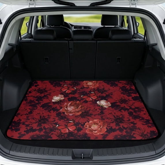 COEQINE Auto Trunk Liner for SUV, All Weather Heavy Duty Cargo Liner Floor Mat Fashion Rear Trunk Cover Fits Most Car Models, Universal Fit, Red Butterfly Floral Tie-dye